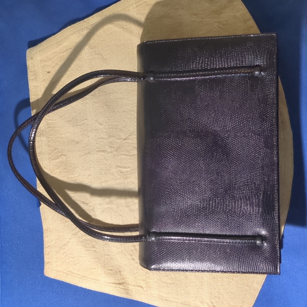 Vintage Peck & Peck Lizard Leather Black Handbag Yellow Asking Only $30 WOW - Picture 5 of 10